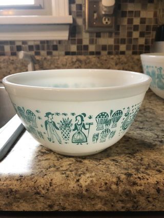 vintage pyrex mixing bowls Turquoise Amish ButterPrint 402 - 403 - 404 3