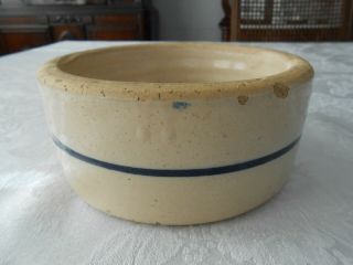 Antique Stoneware Pottery Butter Lard Salt Crock With 1 Blue Stripe 6 " X 3