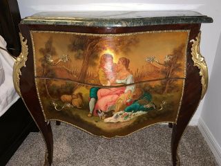 French Louis Xv Style Painted Marble Top 20th Century Rosewood Nightstand 1950