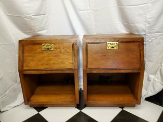 Vintage Henredon Campaign Nightstands With Pull Down Doors