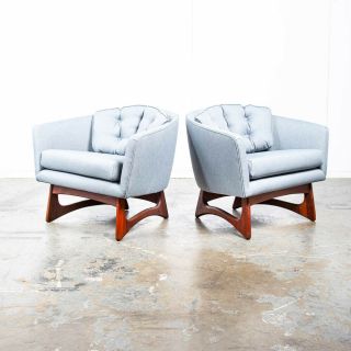 Mid Century Modern Lounge Chairs Adrian Pearsall Walnut Vintage Set Grey