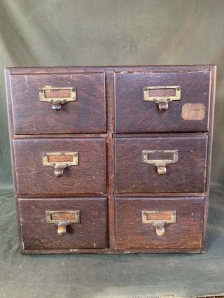 Antique Macey Oak 6 Drawer Library Card Cabinet - Vintage Wood File Cabinet