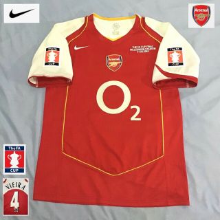Arsenal Football Shirt Vieira Medium Fa Cup Final 2005 Vintage Nike