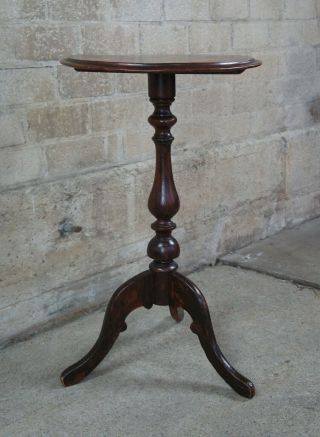 Antique Late Victorian Round Pine Parlor Side Table Pedestal Plant Stand 30 