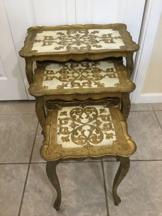 3 Vintage Table Set French Provincial Italian Stacking Nesting Hollywood Regency