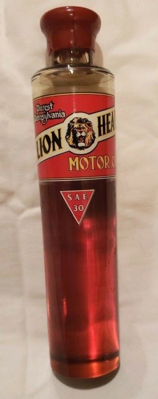 Vintage Lion Head Motor Oil Bottle Sae 30 - By The Gilmore Oil Co.