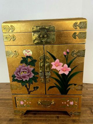 Vintage Oriental / Asian Gold Jewelry Cabinet