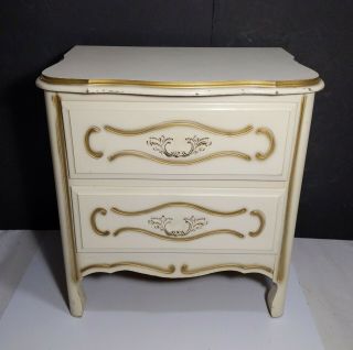 Vintage French Provincial End Table Nightstand 2 - Drawer Gold White Dovetailed