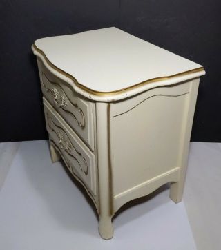 Vintage French Provincial End Table Nightstand 2 - Drawer Gold White Dovetailed 2
