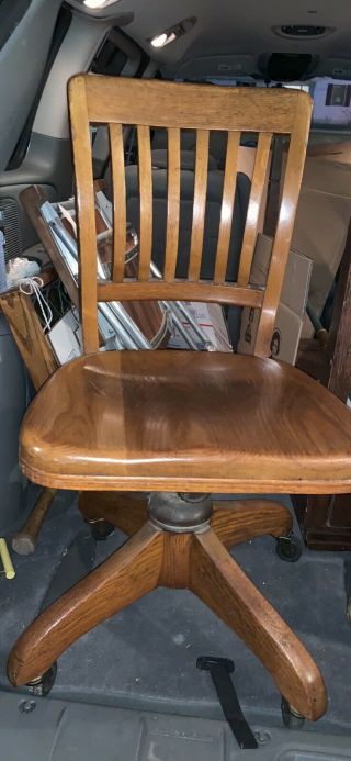 Antique Adjustable Oak Contoured Back Rest Office Chair