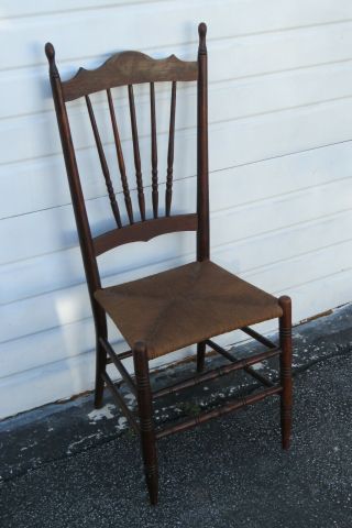 Late 1880s Carved Solid Wood Rush Seat Side Chair 1438
