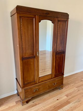Early American Antique Armoire W/ Mirrored Door Wardrobe,  Closet,  Clothing