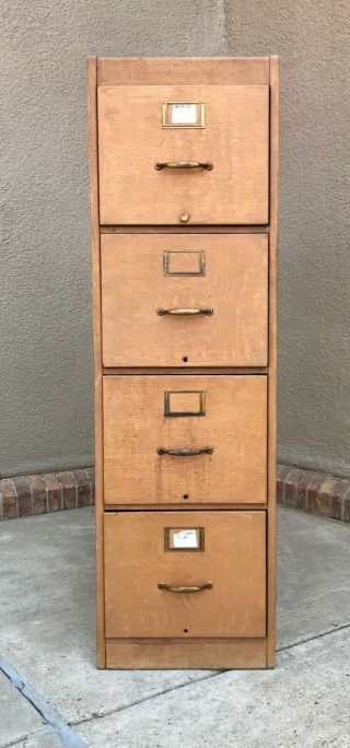 Vintage Early 20th Century Yawman And Erbe Mfg.  Oak 4 Drawer Filing Cabinet