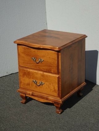 Vintage French Country Solid Wood Nightstands w Brass Hardware 2