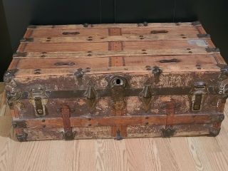 Antique Steamer Trunk Vintage Victorian Rustic Chest Flat Top 34 " X 13 " X 19 "