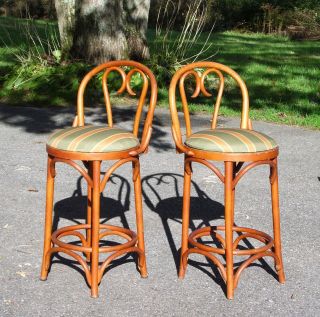 Set Of 2 Vintage Romanian Bentwood Bar Stools Counter Chairs