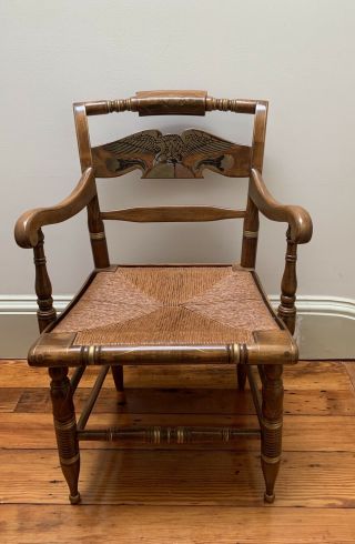 Ethan Allen Hitchcock Chair Steciled Eagle Back Arm Chair Rush Seat