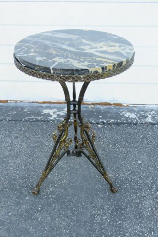 Early Victorian 1900s Marble Top Metal Carved Side End Table 1773