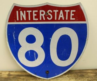 Vintage Metal Sign Interstate 80 Garage Man Cave Transportation Sign