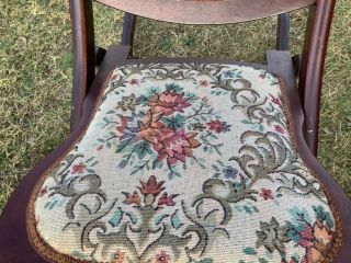 Vintage antique Covered Folding Rocking Chair Tapestry wood wooden Victorian 2
