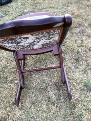 Vintage antique Covered Folding Rocking Chair Tapestry wood wooden Victorian 3