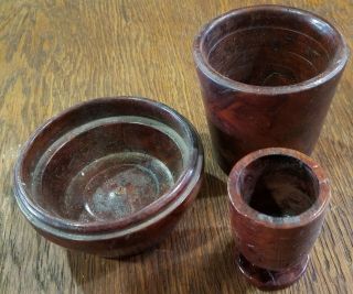 Vintage,  Collectible,  3 - Piece Set Of Small Nesting Hand - Carved Wooden Containers