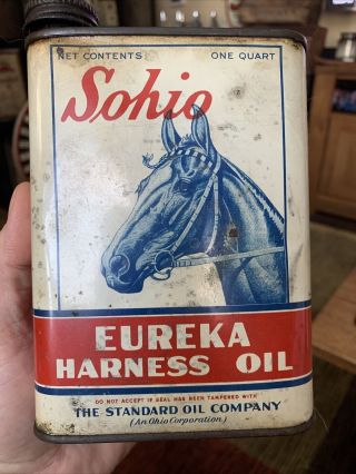 Vintage Sohio One Quart Graphic Horse Eureka Harness Oil Can Standard Oil