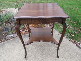Antique/vintage 30 " Tall Tiger Oak Two Tier Side/end/accent Table