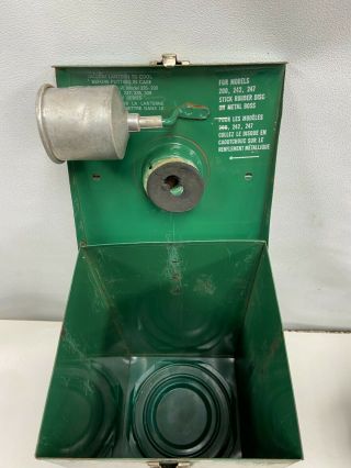 VTG COLEMAN LANTERN GREEN MODEL 335 W METAL CASE EXTRA ACCESSORIES DATED 3 - 73 3
