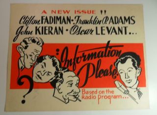 Vintage And Information Please Radio Show Advertisement Poster 1930 