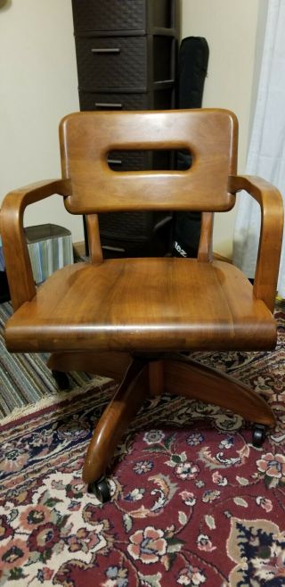 Antique 1950 W.  H.  Gunlocke Mahogany Bankers Swivel Chair
