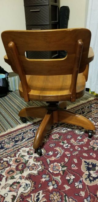 Antique 1950 W.  H.  Gunlocke Mahogany Bankers Swivel Chair 3