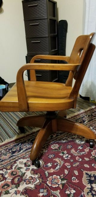 Antique 1950 W.  H.  Gunlocke Mahogany Bankers Swivel Chair 4
