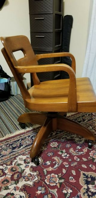Antique 1950 W.  H.  Gunlocke Mahogany Bankers Swivel Chair 5