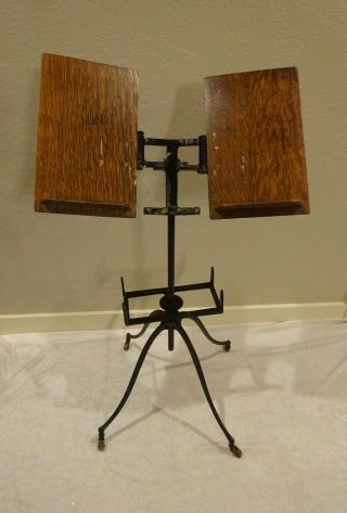 Vtg Flanagan Cast Iron Book Dictionary Bible Stand 4 Legs Casters Adjustable