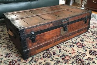 Nathan Neat Co Antique Steamer Trunk,  Wood & Rod Iron 1822 - 1847,  36 X 22 X 12