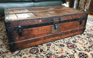 Nathan Neat Co Antique Steamer Trunk,  Wood & Rod Iron 1822 - 1847,  36 x 22 x 12 4