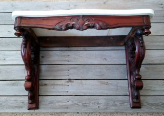 Antique Victorian Marble Top Carved Walnut Pier Console Wall Shelf 4