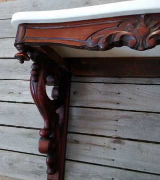 Antique Victorian Marble Top Carved Walnut Pier Console Wall Shelf 6