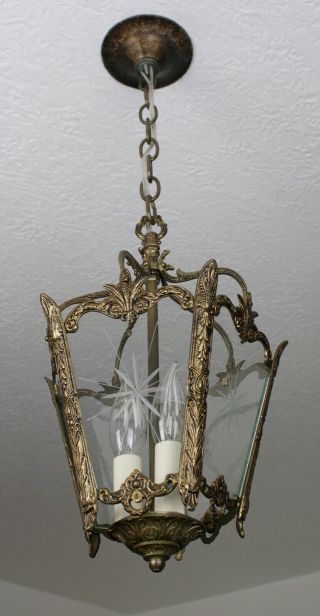Antique Vintage BRASS Made in Spain Hanging Ceiling Light Fixture Chandelier 2