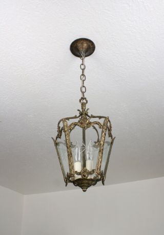 Antique Vintage BRASS Made in Spain Hanging Ceiling Light Fixture Chandelier 3
