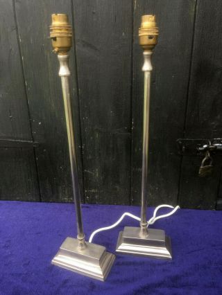 Vintage Pair Slender Alloy Steel Pedestal & Brass Top Table Bedside Lamps Lights