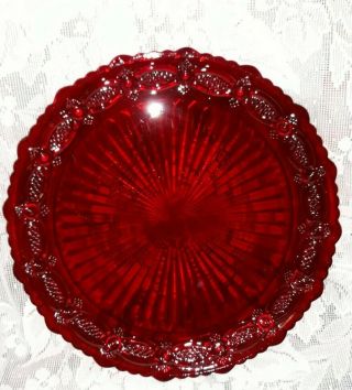 Vintage Ruby Red Glass Avon Cape Cod Round Serving Cake Plate 10 3/4”