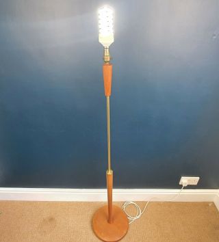 Vintage Mid Century Floor Lamp Teak Brass 137 Cm High
