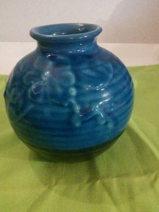 Pottery Vase Hand Crafted Blue Brown Ceramics Glaze Drip Made In Vietnam Flower