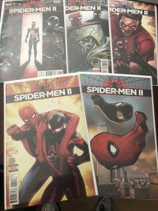 Spider - Men Ii 1 - 5 Full 1st Print Set - 1st App Evil Miles Morales Marvel 2017