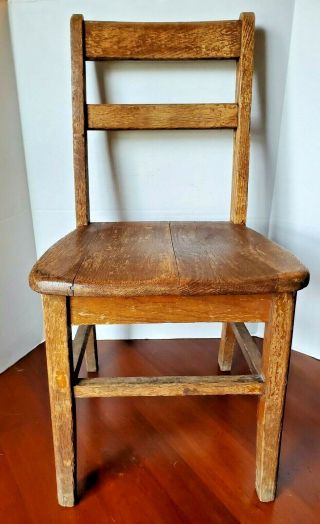Vintage Oak Child School Library Church Small Chair 14 " Seat Height 27.  5 " Total