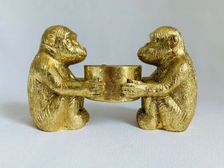 Golden Ape Monkey Pair Candle Holder 4” Tall