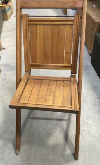 2 Vintage Mid Century Modern Wooden Slat Folding Chairs