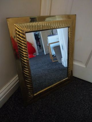 Vintage Embossed Brass Arts And Crafts Style Square Mirror